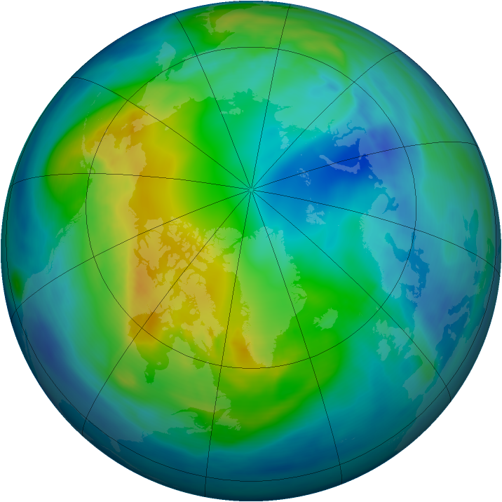 Arctic ozone map for 09 November 2005